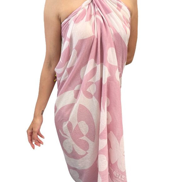 CHANEL Vintage CC Mark Logo Scarf Wrap Shawl Accessory Pink White [105436] - Picture 1 of 11